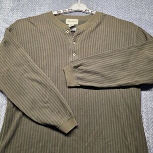 VTG 90s Eddie Bauer Men's L Ribbed Thermal Henley Green Dexter‎ Morgan Style USA